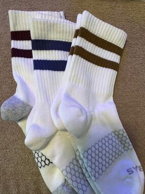 Bombas Athletic Crew Socks with Brown, Navy, and Maroon Stripes - Pack of 3